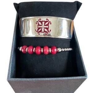 GIFT BOXED Rustic Cuff  Silver and Carnelian Set of Two Bracelets Logo